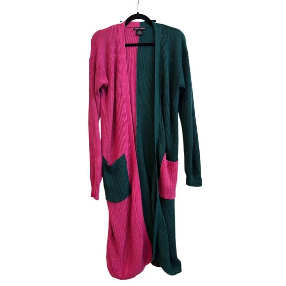 Trendy Threads Two Tone Block Style Long Lined Open Front Cardigan with Pockets - Picture 1 of 9